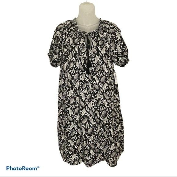 Old Navy Black White Tiger and Leaf Print Dress Size L NWT - Picture 1 of 7